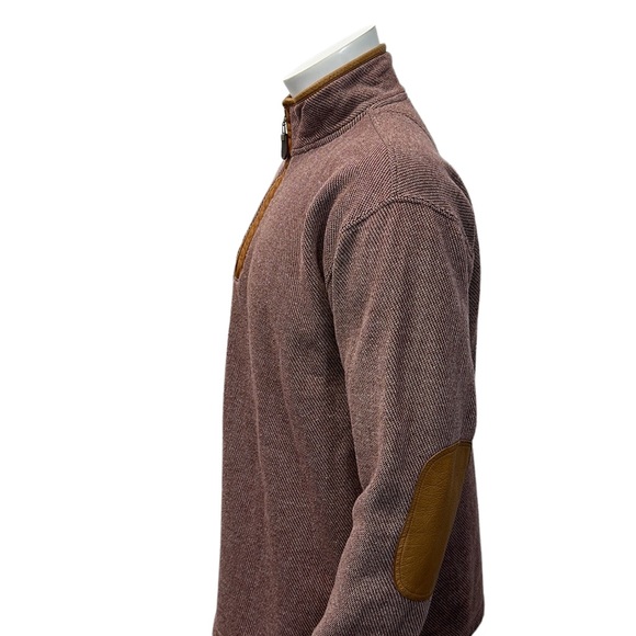ORVIS Rust Color Knit 1/4 Zip Leather Trim & Elbow Patches Pullover Jacket MD - Picture 7 of 12